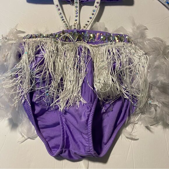 Glamour solo dance costume custom 2 piece lavender rhinestone feather sassy LC - Picture 10 of 15